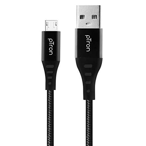 pTron Solero MB301 3A Micro USB Data & Charging Cable, Made in India, 480Mbps Data Sync, Strong & Durable 1.5-Meter Nylon Braided USB Cable for Micro USB Devices – (Black)