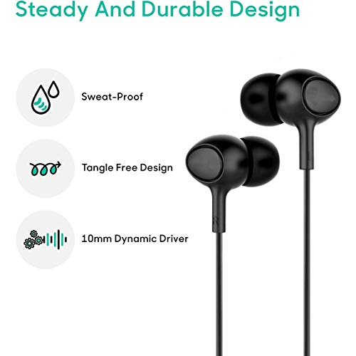Meyaar LX-03EP Made in India Series with Super Deep Bass 90%-Noise Isolating Earbuds with Microphone and Amazing Sound Effects and Game Experience Headphone with Mic for for All Smartphones(Black)