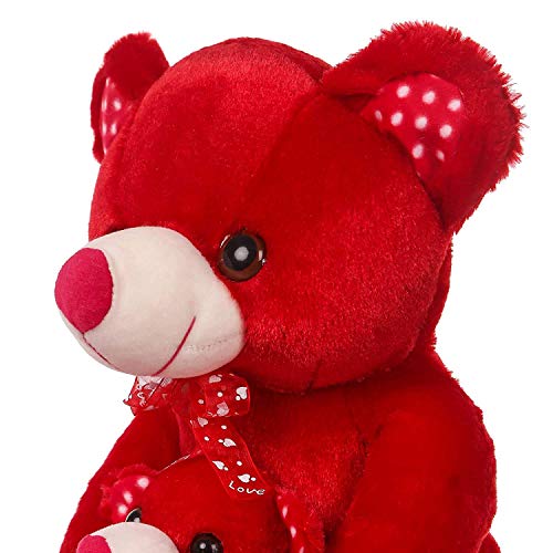 Besties Skin Freindly 100% Safe Mother Baby Teddy Bear Soft Toy/Stuffed Toy, Made in India (36cm, Red)