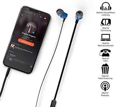 Evidson Vibe Blue in-Ear Wired Earphones with Mic, 2X Bass, Off-Axis Ergonomic fit, HD Sound Mobile Headset with Noise Cancellation, Made in India (Blue)