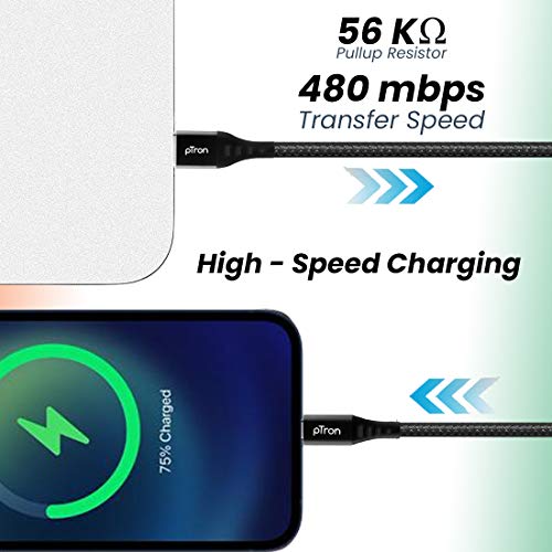 pTron Solero MB301 3A Micro USB Data & Charging Cable, Made in India, 480Mbps Data Sync, Strong & Durable 1.5-Meter Nylon Braided USB Cable for Micro USB Devices – (Black)