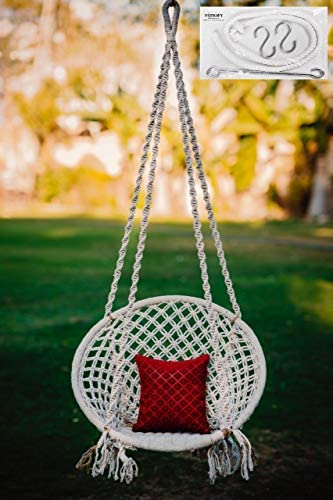Patiofy Made in India Handmade Cotton Large Size Swing Hammock Chair with Complete Hanging Kit and 120 Kg Capacity for Comfort Indoor and Outdoor (White)