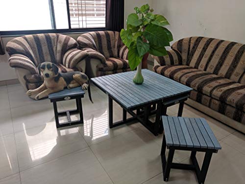 Econiture Cross Coffee Table with 4 Stool of Recycle Plastic for Indoor and Outdoor use (Small, Yellow)