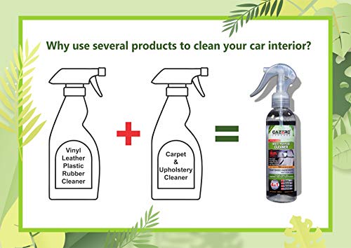 CAZERO Natural Multi-Purpose Cleaner Spray | Anti-Bacterial | Eco-Friendly | Ready to use Car Interior Cleaner For Leather/Rexine, Vinyl, Rubber, Plastic, Textile Fabric, Carpet and Upholstery (200ml) Made In India