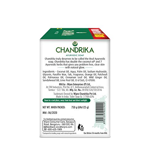 Chandrika Ayurvedic Handmade Soap, 125g (Pack of 6)