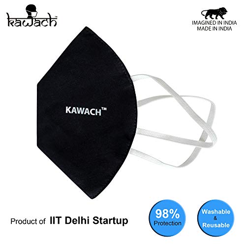 Kawach Mask – Reusable & Washable Face Mask | Made in India – IIT Delhi | 5 Layer Easy to Breath & Universal Size – Pack of 20 – Black