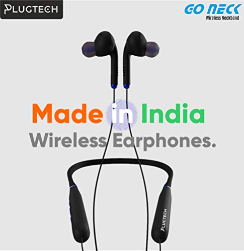 Plugtech Go Neck Wireless Earphones. Bluetooth Earphones, Powerful Bass, HD Sound, Upto 15hrs Playtime and Proudly Made in India – Black