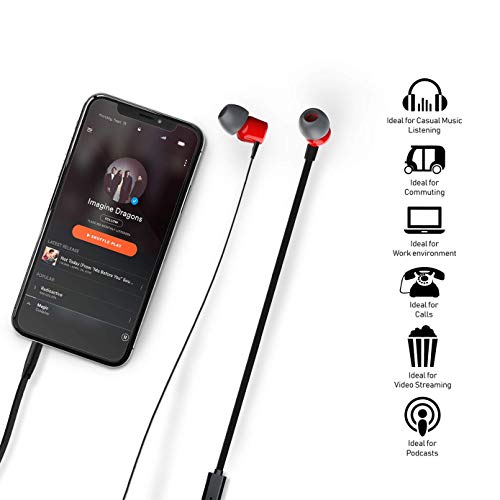 Evidson Vibe Red in-Ear Wired Earphones with Mic, 2X Bass, Off-Axis Ergonomic fit, HD Sound Mobile Headset with Noise Cancellation, Made in India (Red)