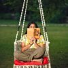 Patiofy Made in India Premium Swing Chair for Adults, Kids Hammock-Hanging Chair Swing with Free Cushion and Accessories (White)