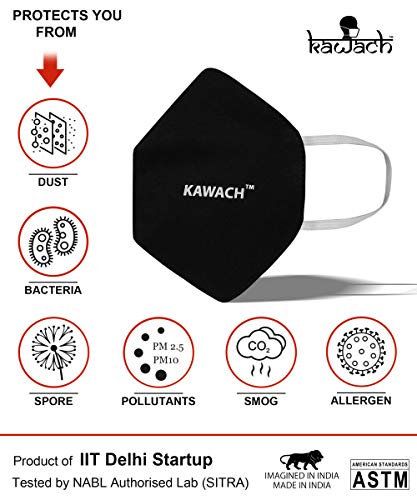 Kawach Mask – Reusable & Washable Face Mask | Made in India – IIT Delhi | 5 Layer Easy to Breath & Universal Size – Pack of 20 – Black