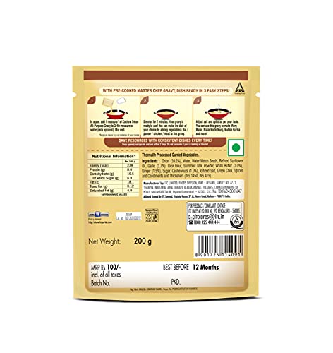 ITC Master Chef Cashew Onion All-Purpose Gravy 200g, Ready to Cook Indian Base Masala Curry Paste, Easy to Cook