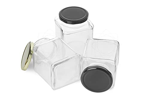 400 ml Kitchen Storage Glass Jar and Container with Rust Proof Air Tight Gold lid with Cap Set of 6, Clear (2 pcs ITC red Checks lid)