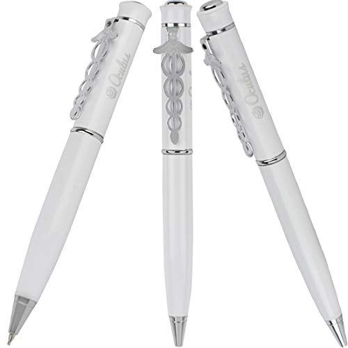 Oculus 1607 Doctor Logo Clip White Metal Ball Pen, Fitted With Germany Made Refill and presented in gift box. Most suitable for medical professionals, nurses, hospitals.