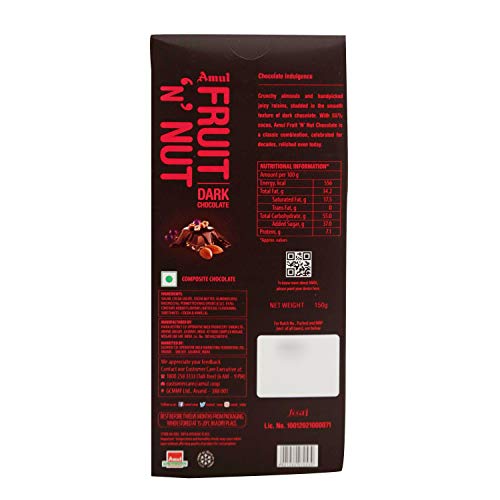 Amul Dark Chocolate Bar – Fruit N Nut, 150g