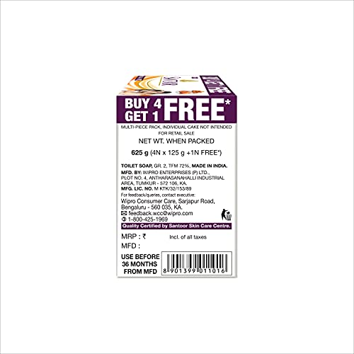 Santoor Sandalwood and Almond milk Organic Soft Bath Soap for Softer, Smoother and Moisturised Skin, Combo Offer 125 g Buy 4 Get 1 Free