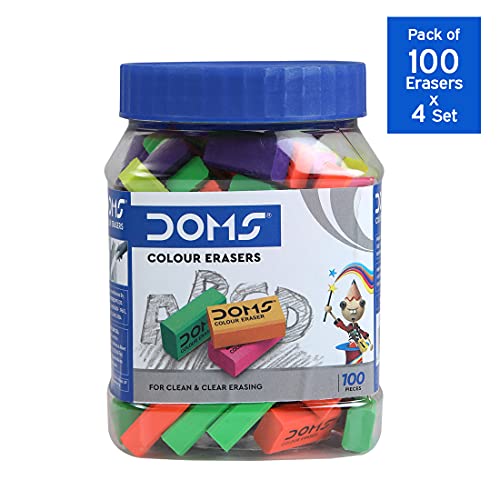 Doms Non-Toxic Dust Free Coloured Erasers Jar Pack Set (Pack of 100 x 4 Set), Multicolor (Model Number: DM3438P4)