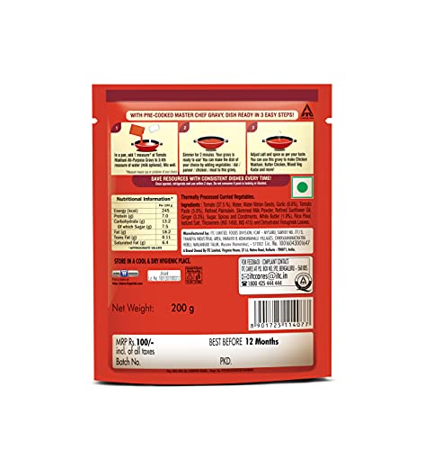 ITC Master Chef Tomato Makhani All-Purpose Gravy 200g, Ready to Cook Indian Base Masala Curry Paste, Easy to Cook