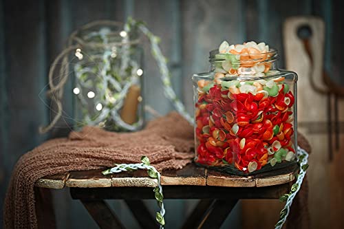400 ml Kitchen Storage Glass Jar and Container with Rust Proof Air Tight Gold lid with Cap Set of 6, Clear (2 pcs ITC red Checks lid)