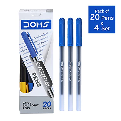 DOMS DF 0.6 GL Ball Point Pens (Blue,Pack of 20 x 4 Set)