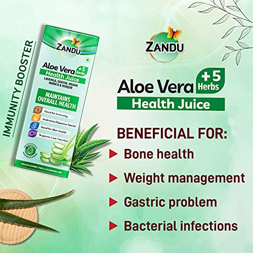 Zandu Aloe and 5 Herbs Juice | Good for Digestive Health, Skin and Liver Function | Ayurvedic Immunity Booster | 100% Organic Health Juice with No Added Sugar (1000ml)