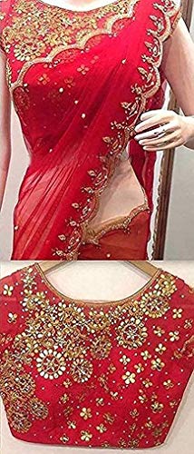 Everwey Women’s Georgette Net Embroidery Saree with Blouse Piece(tev-rangoli red edt) new