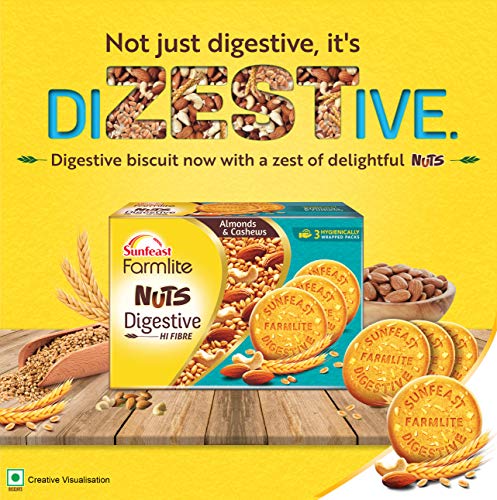 Sunfeast Farmlite Nuts Digestive Biscuit | High Fibre | Goodness of Almonds, Cashews and Wheat Fibre, 250g