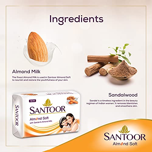 Santoor Sandalwood and Almond milk Organic Soft Bath Soap for Softer, Smoother and Moisturised Skin, Combo Offer 150 g pack of 6