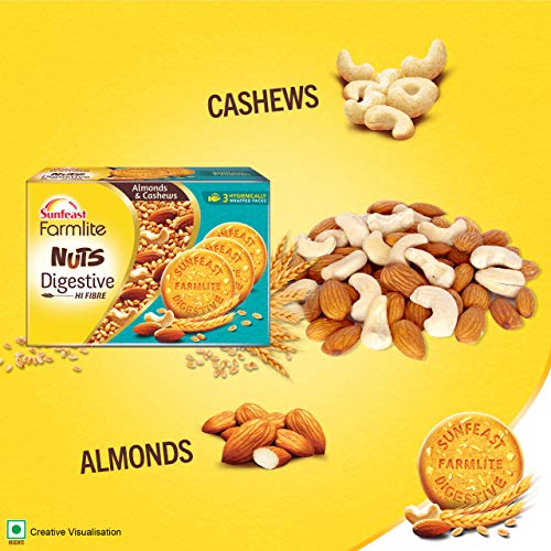 Sunfeast Farmlite Nuts Digestive Biscuit | High Fibre | Goodness of Almonds, Cashews and Wheat Fibre, 250g