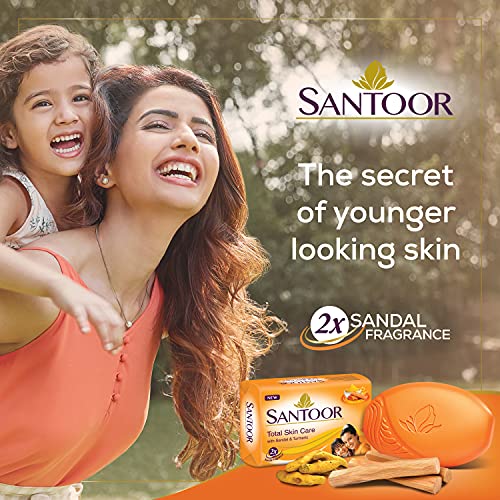 Santoor Sandalwood and Turmeric Bath Soap for Younger Looking and Glowing Skin, Combo Offer, 125 g (Pack of 8)