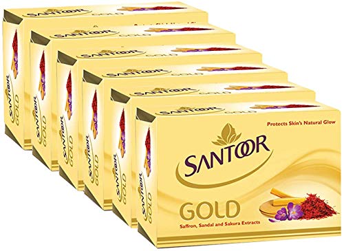 Santoor Gold Organic Luxury Bath Soap with Saffron, Sakura & Sandalwood for a Golden Glow, Combo Offer 125g Pack of 6