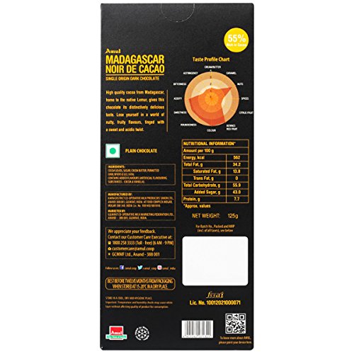 Amul Madagascar Noir De Cacao, Single Origin Dark Chocolate Bar (Pack of 4)
