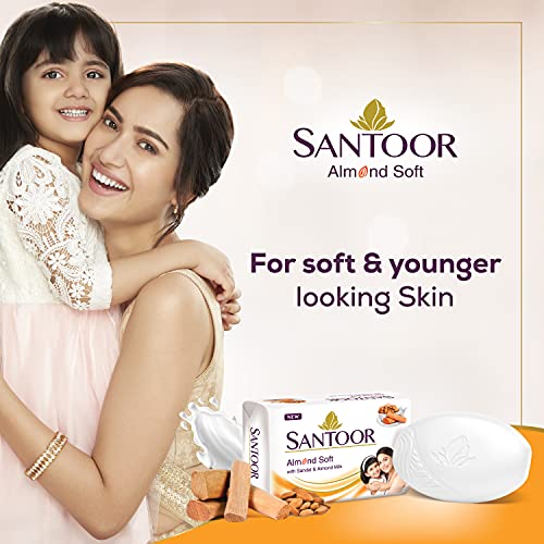 Santoor Sandalwood and Almond milk Organic Soft Bath Soap for Softer, Smoother and Moisturised Skin, Combo Offer 150 g pack of 6