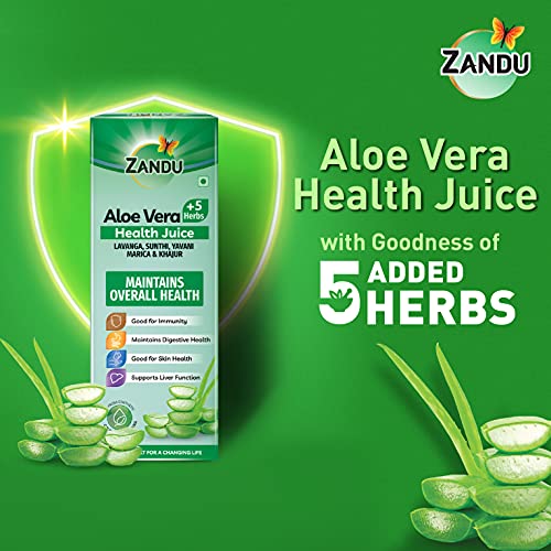 Zandu Aloe and 5 Herbs Juice | Good for Digestive Health, Skin and Liver Function | Ayurvedic Immunity Booster | 100% Organic Health Juice with No Added Sugar (1000ml)