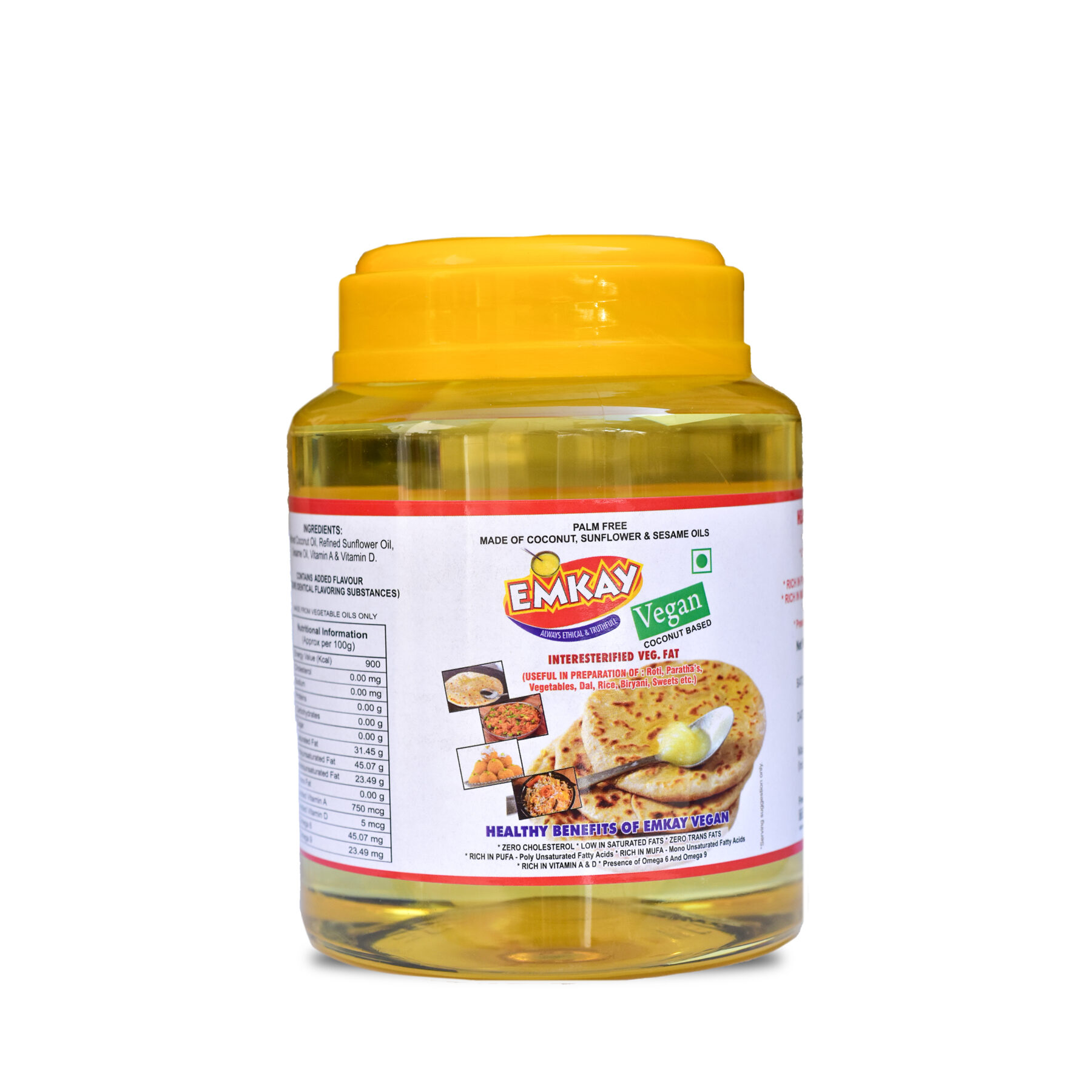 Emkay Coconut Vegan Ghee 1 Ltr Front