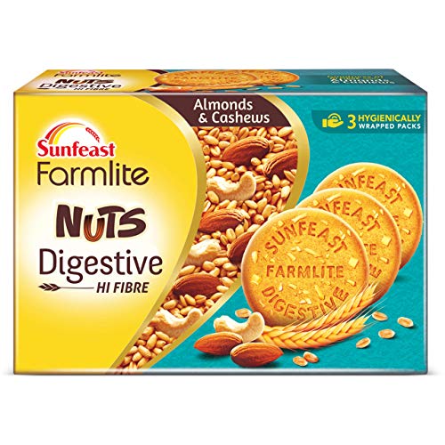 Sunfeast Farmlite Nuts Digestive Biscuit | High Fibre | Goodness of Almonds, Cashews and Wheat Fibre, 250g