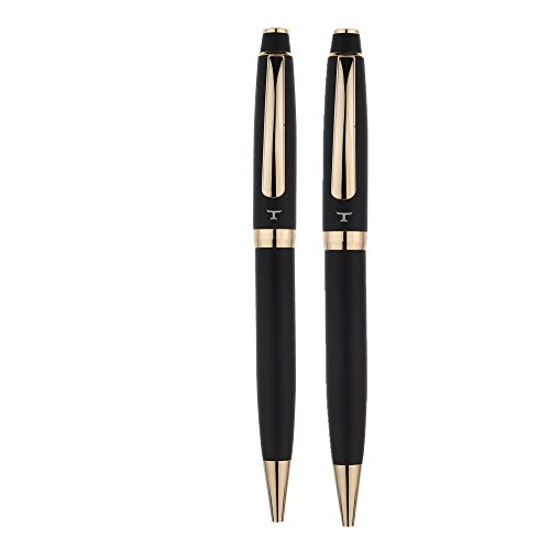 TEUER HI-CLASS Full Black Body With Golden Clip Metallic Ball Pen Combo (Pack of-2)