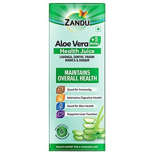 Zandu Aloe and 5 Herbs Juice | Good for Digestive Health, Skin and Liver Function | Ayurvedic Immunity Booster | 100% Organic Health Juice with No Added Sugar (1000ml)
