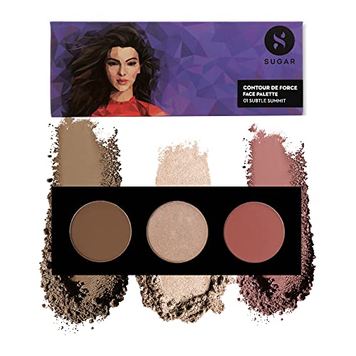 SUGAR Cosmetics - Contour De Force - Face Palette with Lightweight Blush, Highlighter And Bronzer - 01 Subtle Summit - Long Lasting Contour Blush Palette