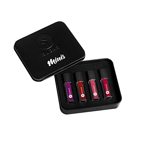 SUGAR Cosmetics Smudge Me Not Liquid Mini Lipstick Set | Bold Set, Matte Finish - (Combo | Pack of 4) | Free Pouch