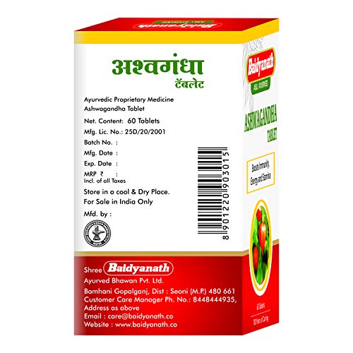 Baidyanath Ashwagandha Tablet I Immunity Booster I Antioxidant I Rejuvenate mind & Body – 60 Tablets
