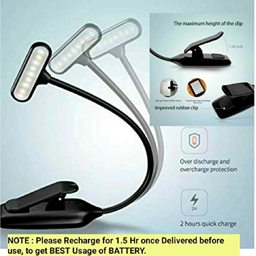 SHOPOPOYE – Reading Light for Book Study Table – Night Reading Lamp for Bed Side – Rechargeable USB LED Clip on – with 3 Modes – ABS Plastic with 1.8W for Laptop,Stand – (1 Yr Warranty) (Black)