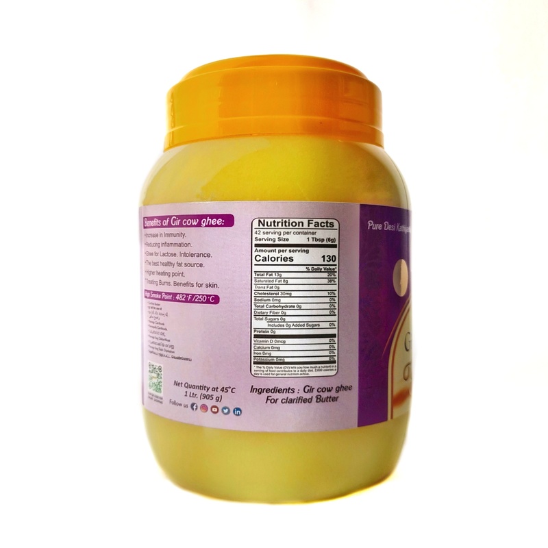 KAPU & RANCHO INTERNACIONAL Gir Cow Ghee Natural Pure Desi Danedar Ghee – 1000ml (1KG)