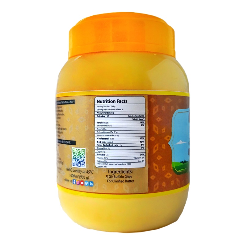 KAPU & RANCHO INTERNACIONAL Pure A2 Gir Buffalo Cultured Ghee | Traditional Bilona Method | Organic Gir Buffalo Ghee – 500ml (500GM)